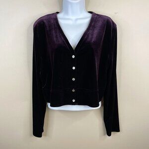 Vintage Y2K Womens Holiday Velvet Cropped Jacket Sz L NWOT Dark Purple Party Top
